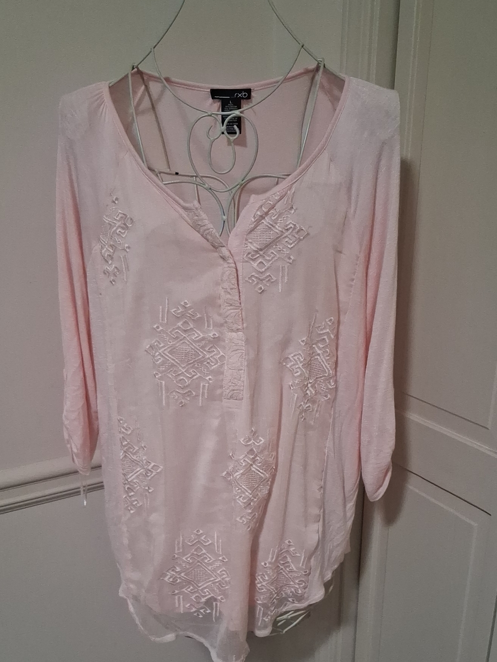 RXB Light Pink Embroidered V-Neck Tunic